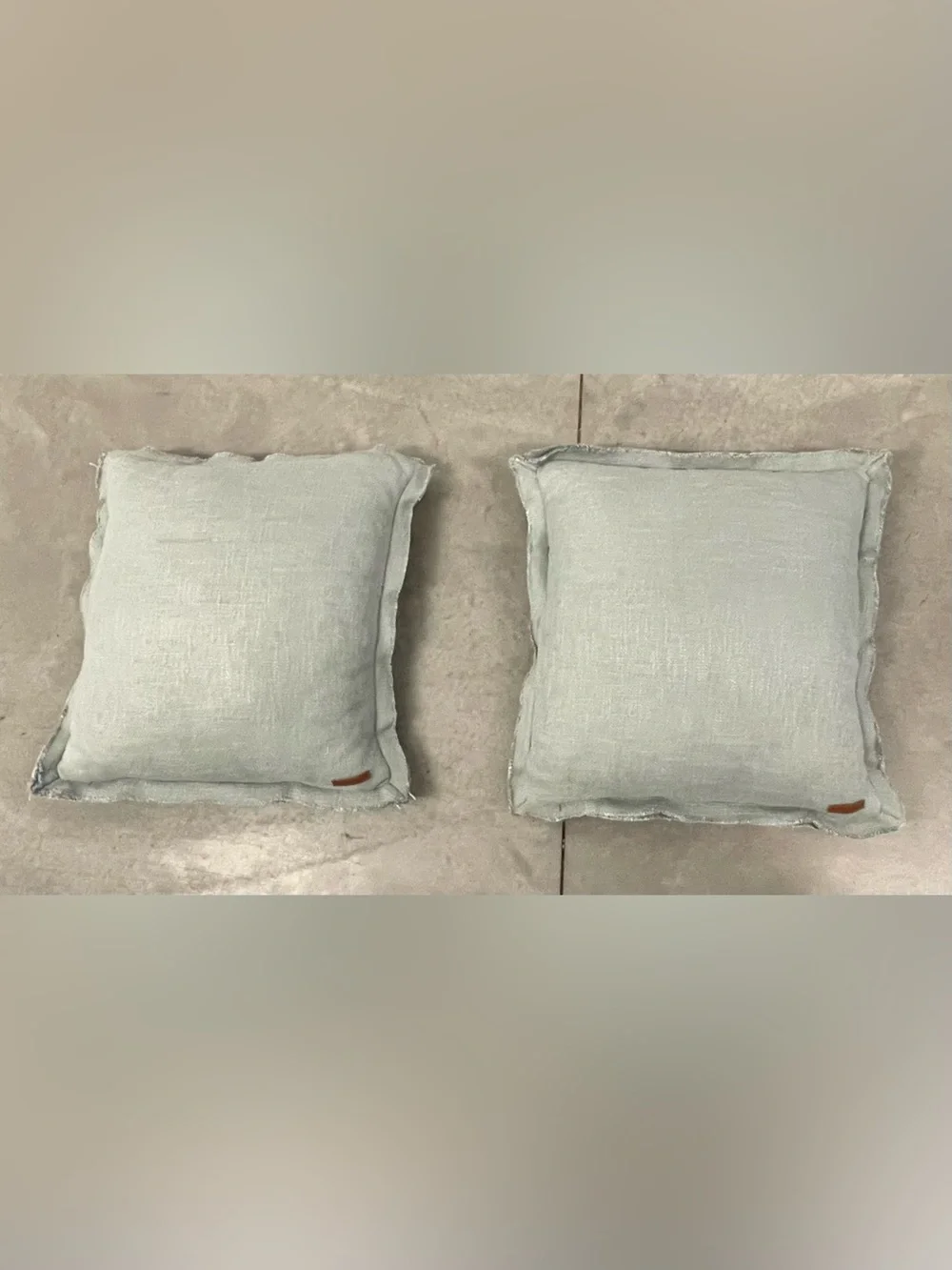 Set of 2 By Anthropologie 20x20 Washed Linen Throw Pillows Fringe Edge Sage Blue
